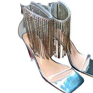 Chrome Rhinestone Ankle Stiletto Heels Sz7